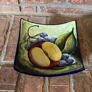 Mayolica Mexico Melchor Hand Painted Fruit Motif Curved Edge Square Plate